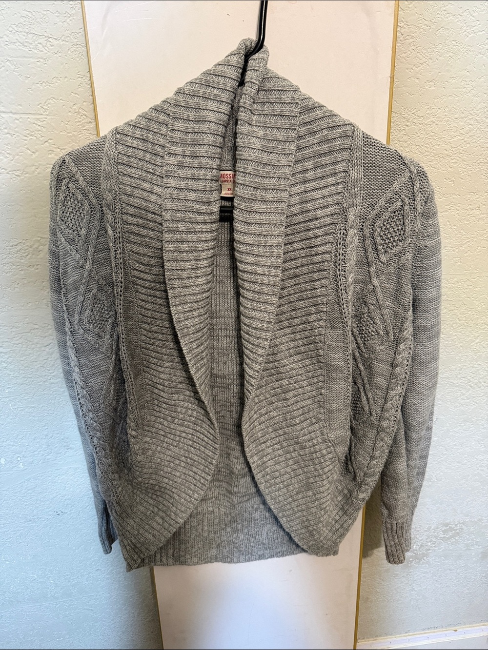 Cozy Gray Shawl Collar Cable Knit Women's Sweater